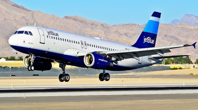 A JetBlue plane made an emergency landing due to a burning lithium battery of a laptop