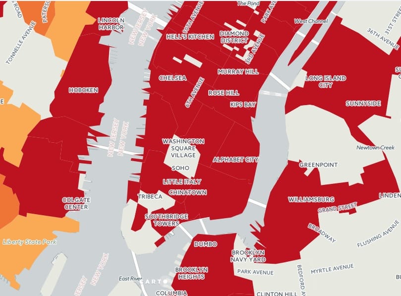 In Manhattan there are 16 of the top 20 most expensive areas in the country