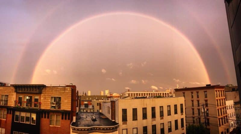 After the storm over new York shone a double rainbow