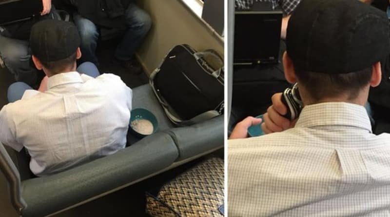 In metro San Francisco, the passenger was making oatmeal and was shaving (photo)