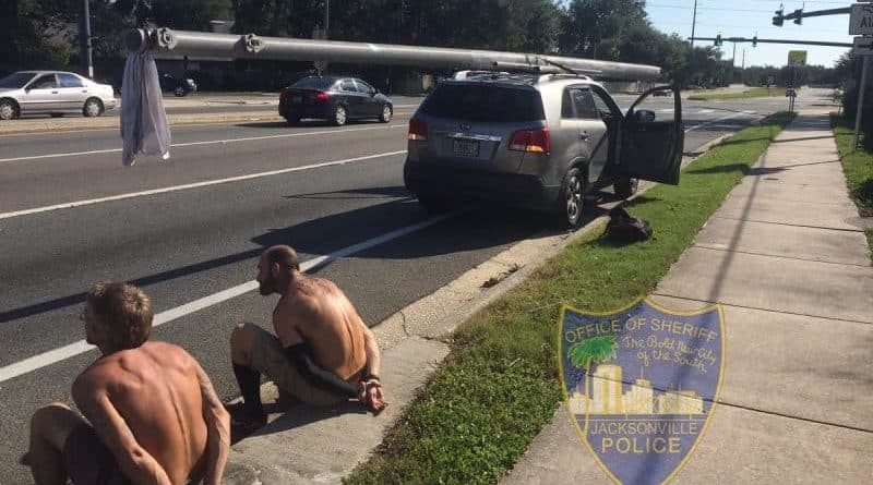 In Jacksonville half naked men tried to steal a pole for power lines