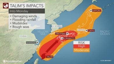 Typhoon Talim intensified and headed for Japan