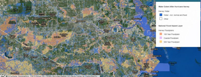 Floods in Texas on satellite images