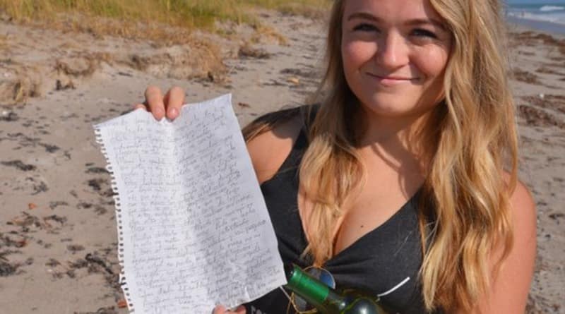 After the hurricane a couple from Florida found a message in a bottle, sailed 400 miles