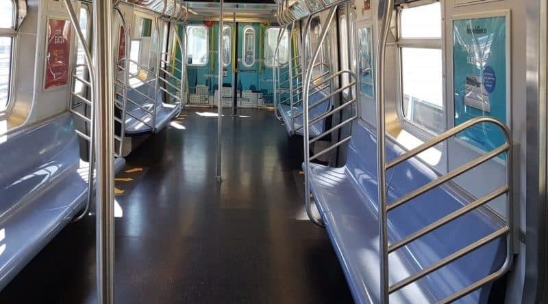 The cars of the new York subway has removed seats to make more room