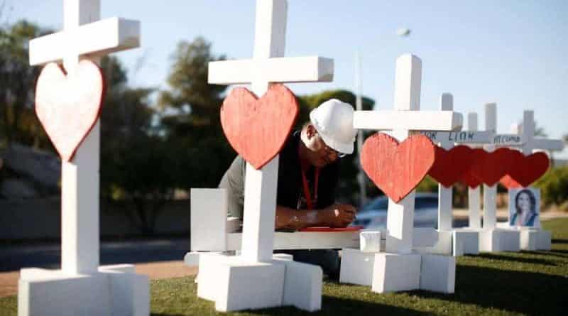The man installed 58 crosses with hearts in honor of the victims of the shooting in Las Vegas