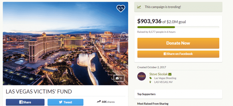 On GoFundMe launched a campaign to raise money to help victims in Las Vegas