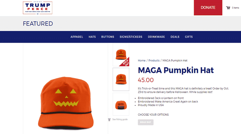 Trump sells themed caps MAGA for Halloween