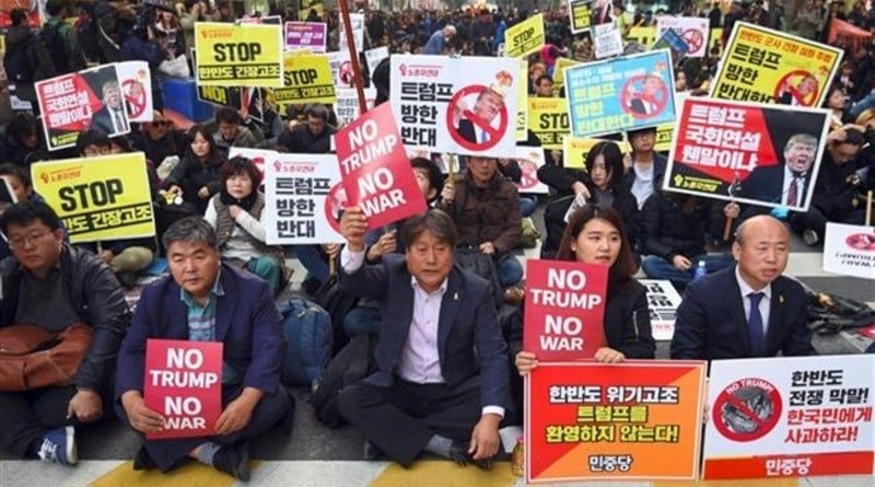 Hundreds of South Koreans protested for and against trump