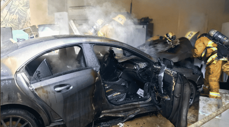 A burning car crashed into a Los Angeles home