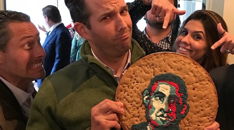 Trump Jr. received the gift of a cake, which shows Obama