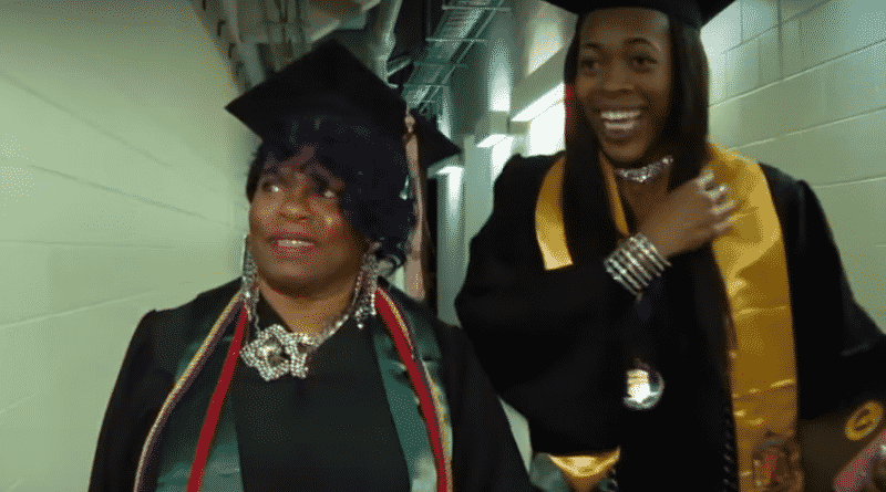 Grandmother and granddaughter at the same time he graduated from high school with honors