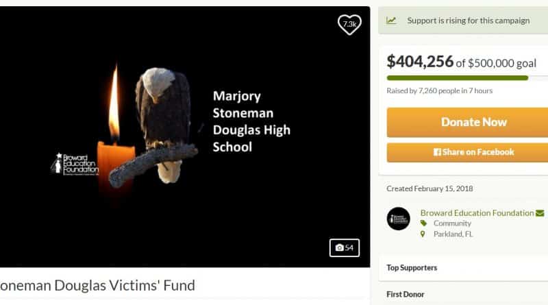 The GoFundMe page set up to help after the shooting in Florida, raised $100 thousand for the first half hour