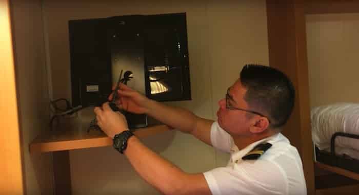 The pair found on a cruise ship hidden camera aimed at their bed