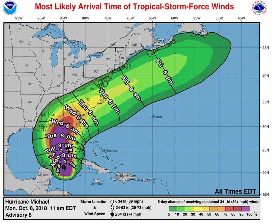 The US government stated that «Michael» could be the hurricane of the 3rd category at the approach to Florida