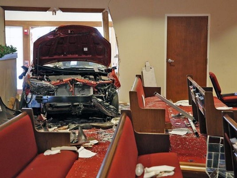In Ohio, the car crashed into a Church during the festive service, breaking the wall