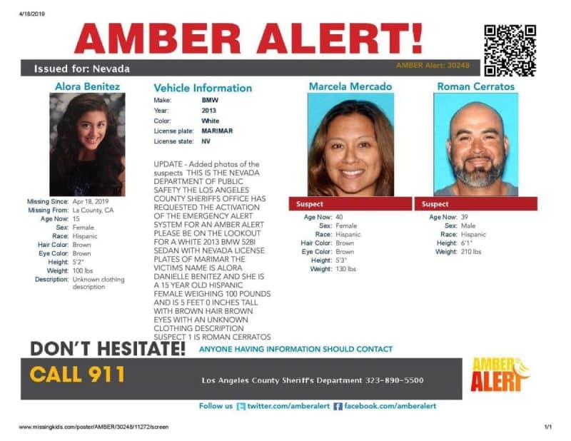 Amber Alert: wanted 15-year-old girl who may be with the suspects in the murder