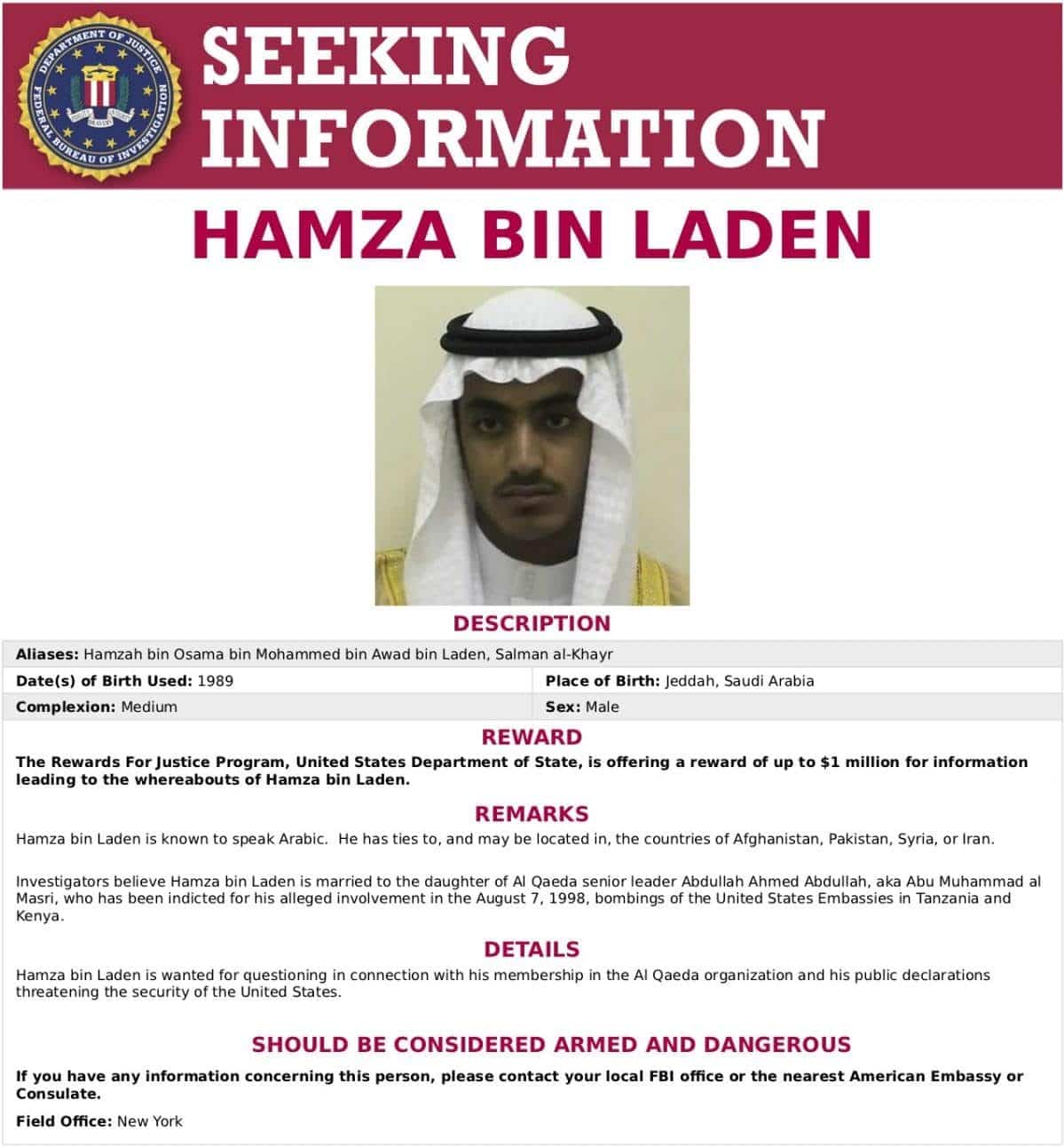 Son and heir of Osama bin Laden Hamza bin Laden, is dead