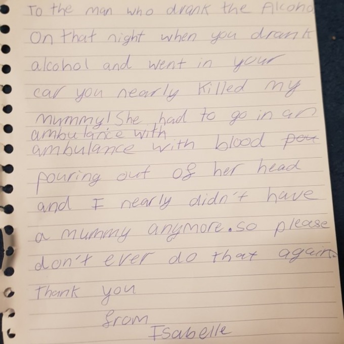 8-year-old girl wrote a letter to drunk driver who almost killed her mom