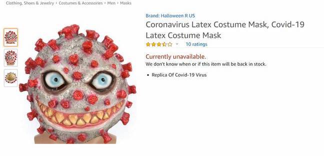 Amazon removes 'horrible' and 'nasty' coronavirus Halloween mask from sale