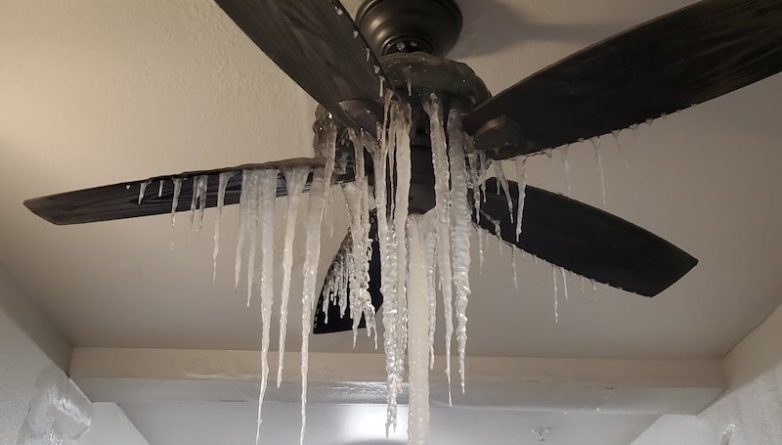 Because of the record cold weather, the Texan’s fan froze at home. His photo went viral