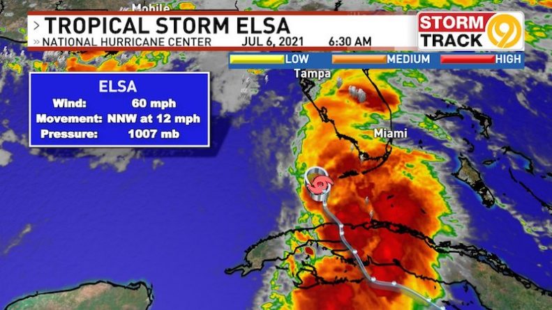 Storm Elsa is approaching Florida. Where does the storm warning apply?